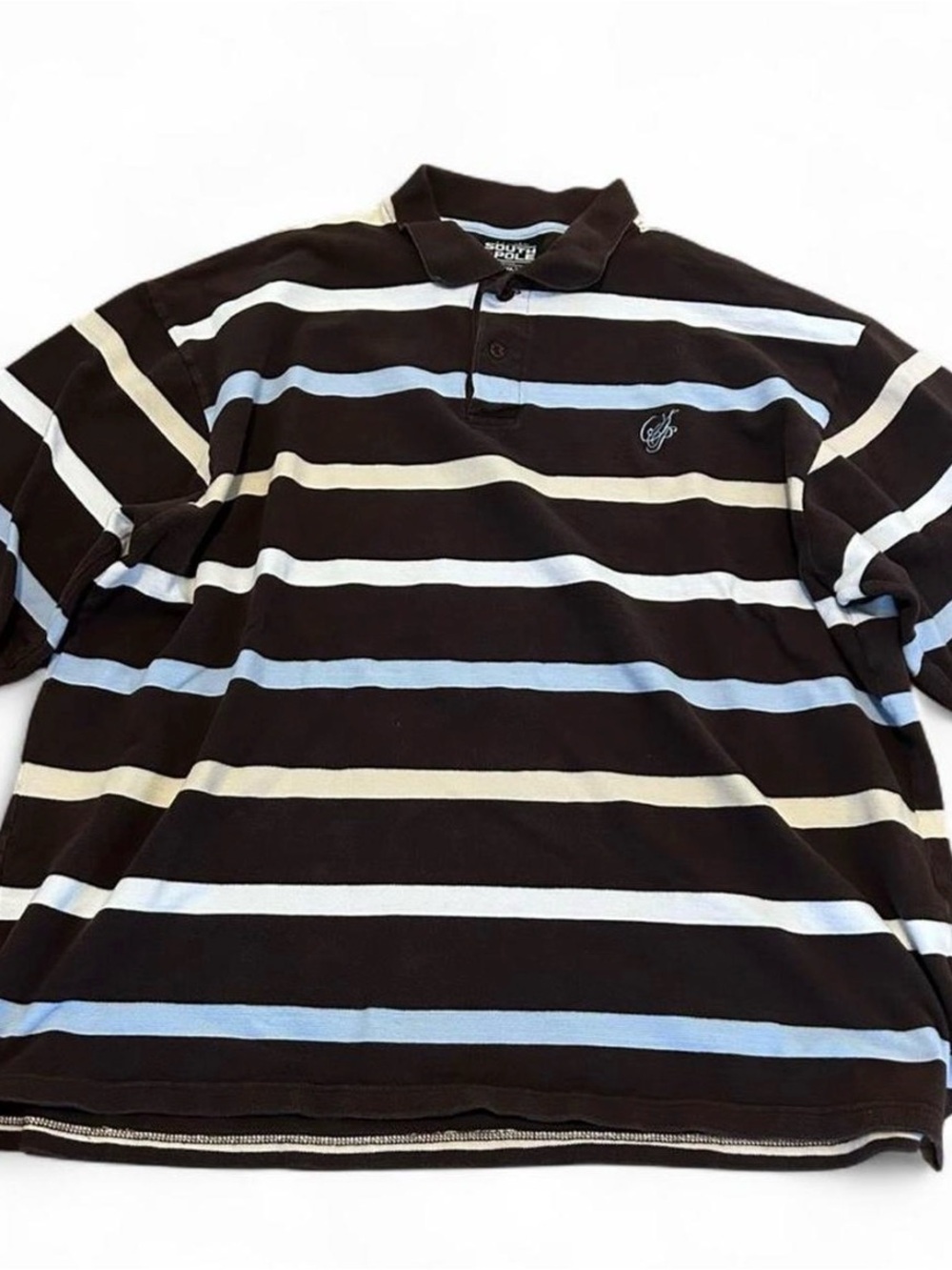 Brown Striped Southpole Polo Shirt -Brown with Light Blue & Cream Stripes